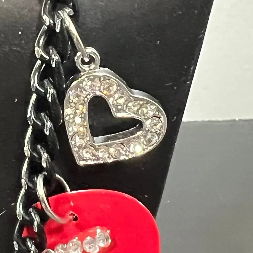 Handmade Red Guitar Pendant LOVE Guitar Pick Crystal Heart Necklace 12.75”